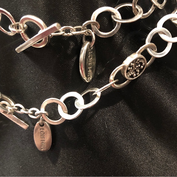 Two LOIS HILL Sterling Silver Round Link Granulated Station Toggle Necklaces - Picture 5 of 14